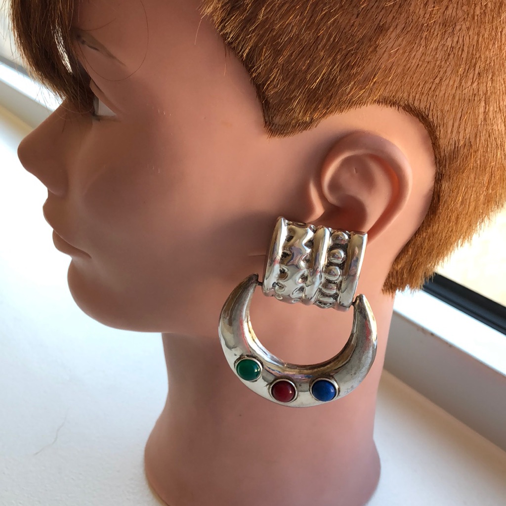 Huge Taxco Mexico Sterling Silver Clip On Earrings